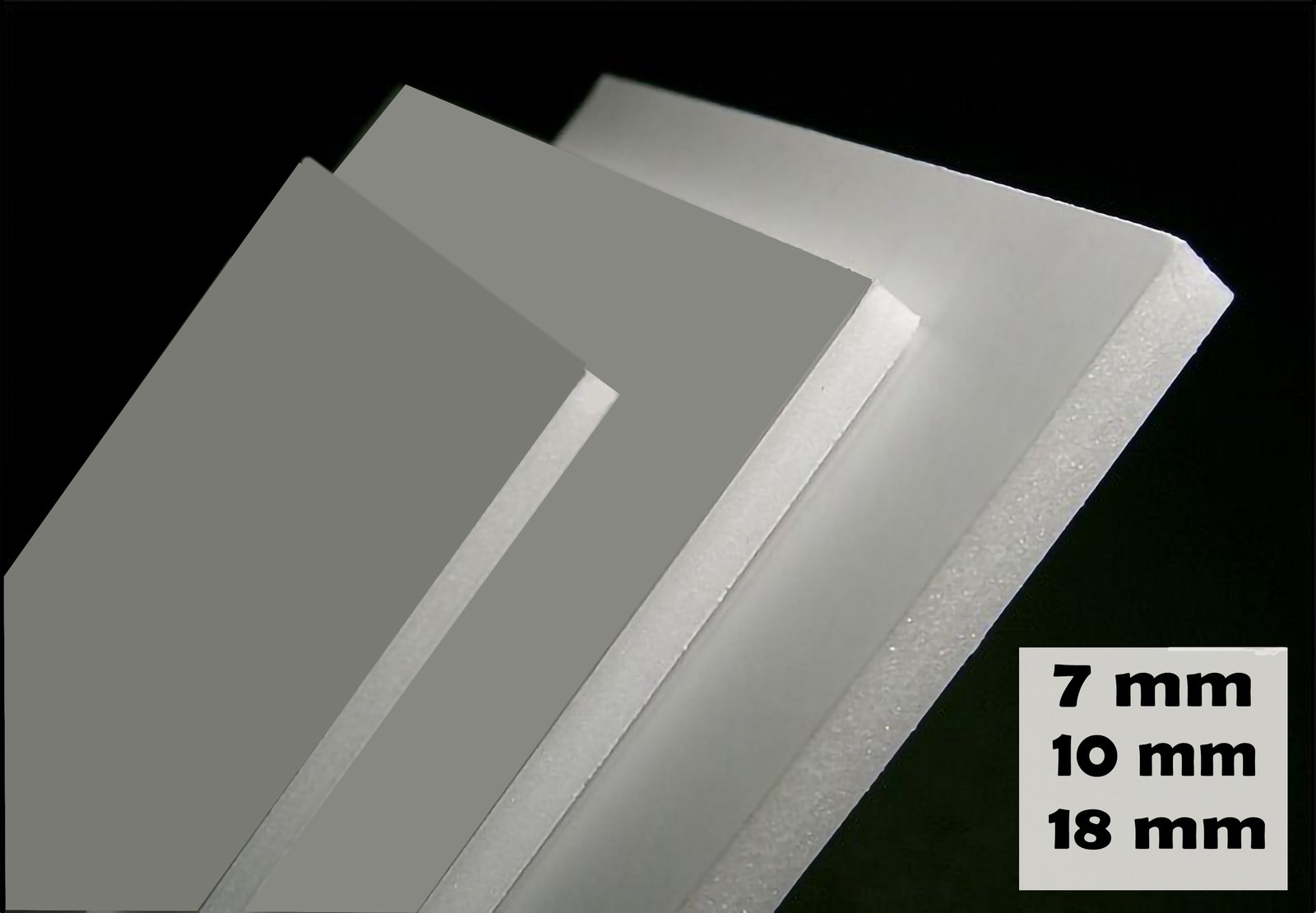 Foam board set showing 7mm, 10mm and 18mm